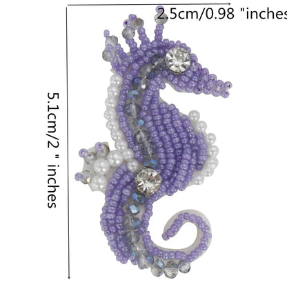 Marine Series Rhinestone Patches - Handmade Shell Starfish Seahorse Leaf Beaded Sewing Appliques for DIY Clothing