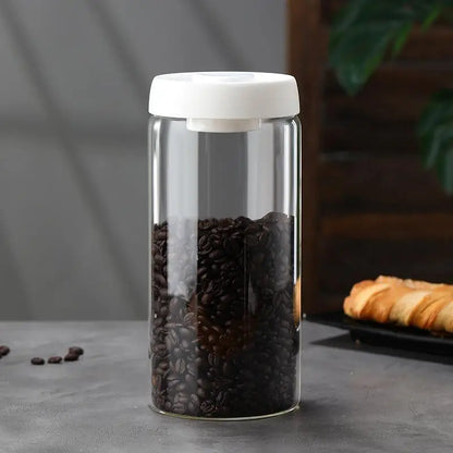 Vacuum Sealed Glass Coffee Bean Jar — Airtight, Moisture-Proof Household Container with Air Extraction for Fresh Coffee