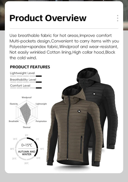 WEST BIKING Men's Winter Cycling Jacket - Thermal Fleece Windbreaker for MTB & Motorcycle, 0℃-15℃