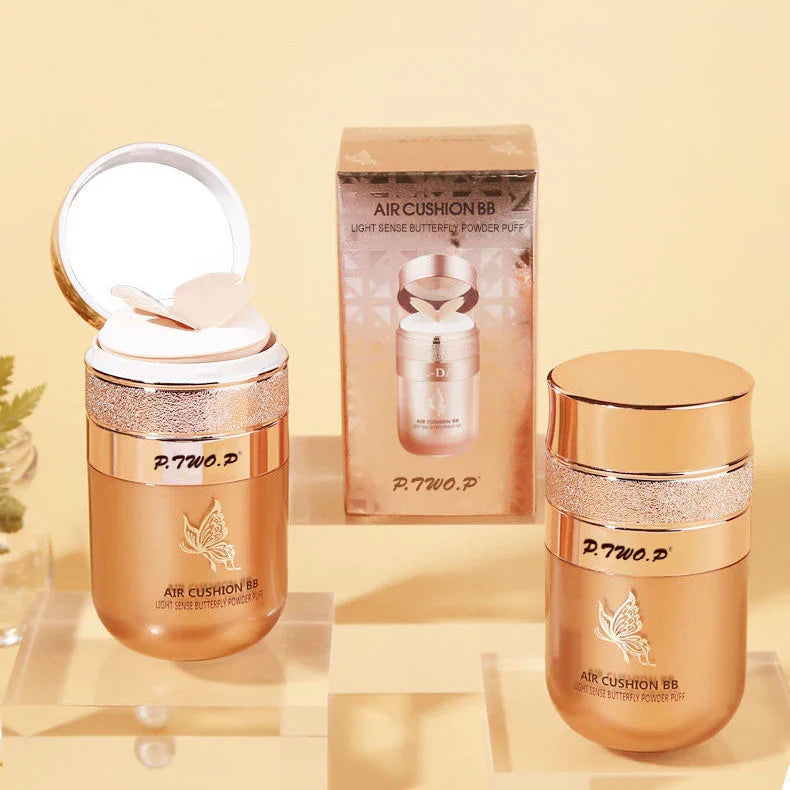 Air Cushion BB Cream with Butterfly Powder Puff – Moisturizing, Whitening, Oil-Control, Waterproof Foundation & Concealer Makeup