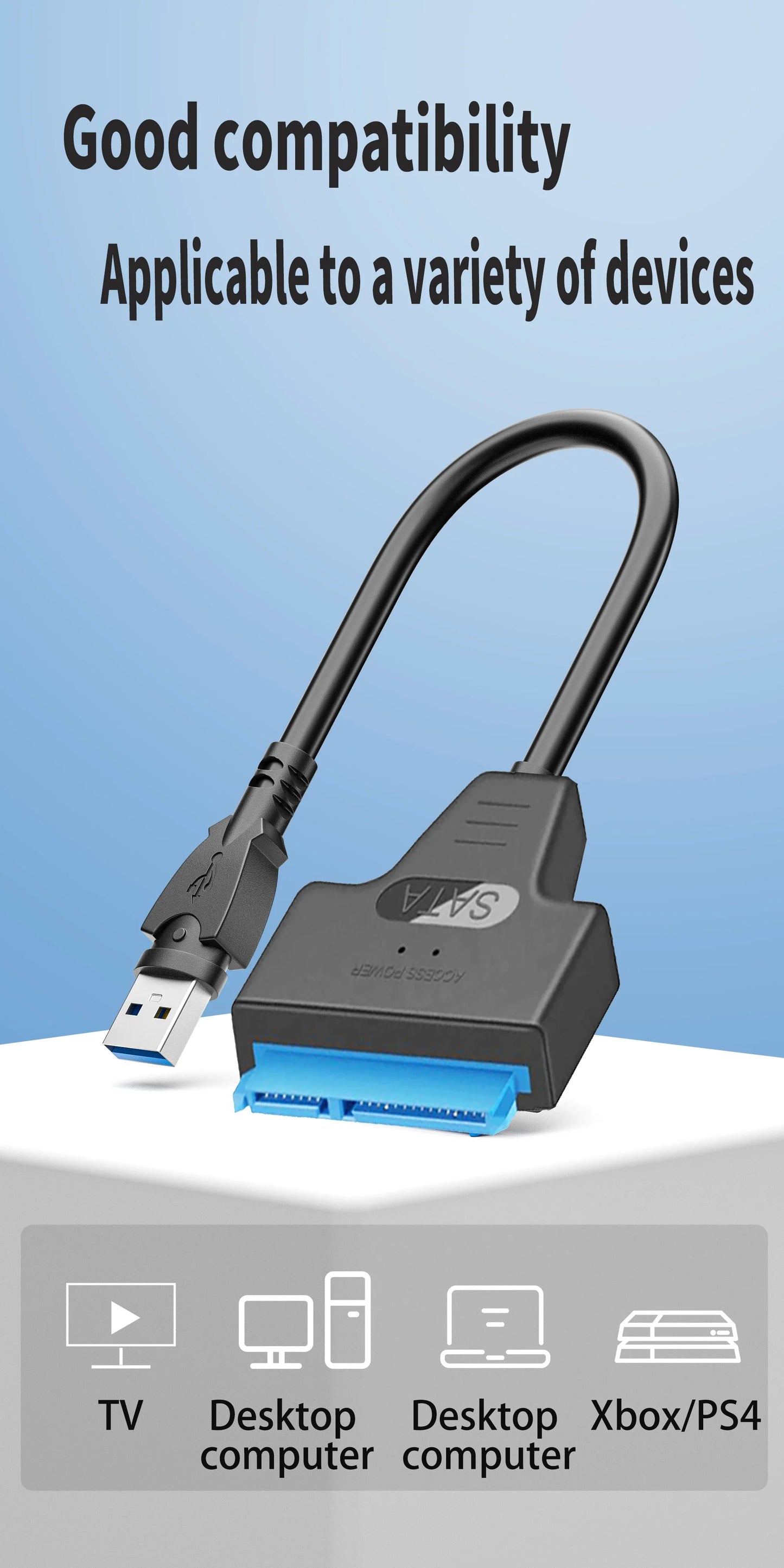 USB 3.1/2.0 SATA to USB Cable – USB 3.0 to SATA III Hard Disk Adapter, Compatible with 2.5-inch HDD and SSD, UASP Support