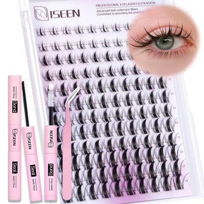 DIY Lash Clusters Kit – Wispy Natural C Curl Eyelash Extensions 8–16mm with Bond & Seal for Salon-Style Eyelash Makeup