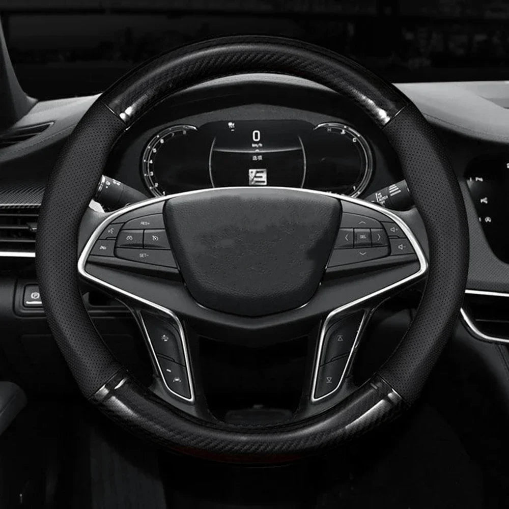Universal Car Steering Wheel Cover — Carbon Fiber Leather, 3D Anti-Slip, Simple & Stylish Car Accessory