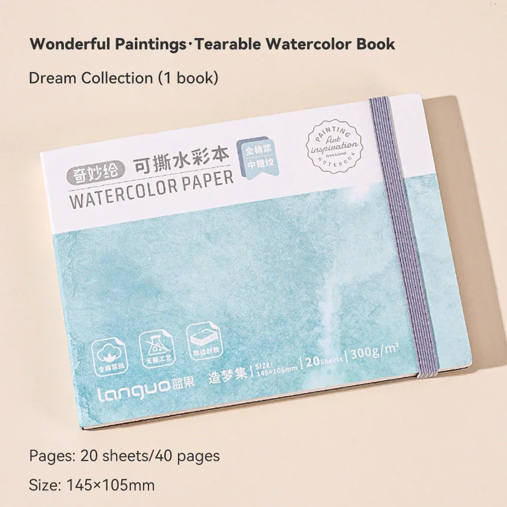 100% Cotton Mini Watercolor Paper Book – 300gsm Tearable Sketchbook Journal for Drawing & Painting