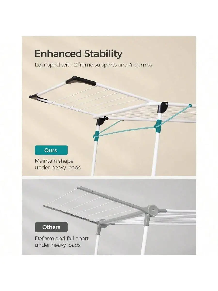SONGMICS Foldable Gullwing Clothes Drying Rack – Space-Saving Laundry Rack with Sock Clips, 22.2"x68.1"x38"