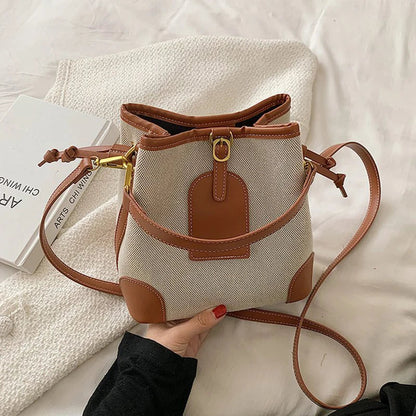 2022 New Korean Style Fashionable Portable Bucket Bag – Trendy Canvas Contrast Texture Messenger Bag