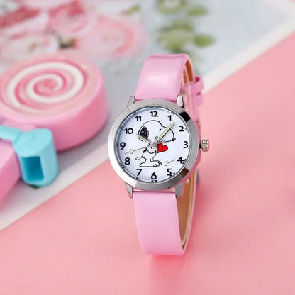 Cute Snoopy Kids Quartz Watch — Kawaii Anime Wristwatch with Colorful Luminous Hands, Fashionable Gift for Boys
