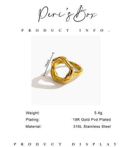 Peri'sbox Minimalist 18K Gold Plated Stainless Steel Ring – Anti-Tarnish Women’s Fashion Jewelry Gift