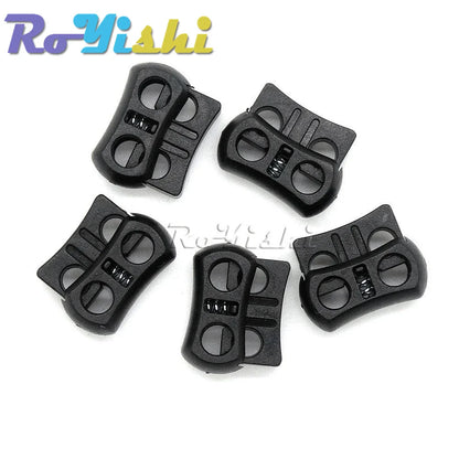 10pcs 2-Hole Plastic Cord Lock Toggle – Black Stopper Clip 15x20x7.5mm for Drawstrings & Lanyards