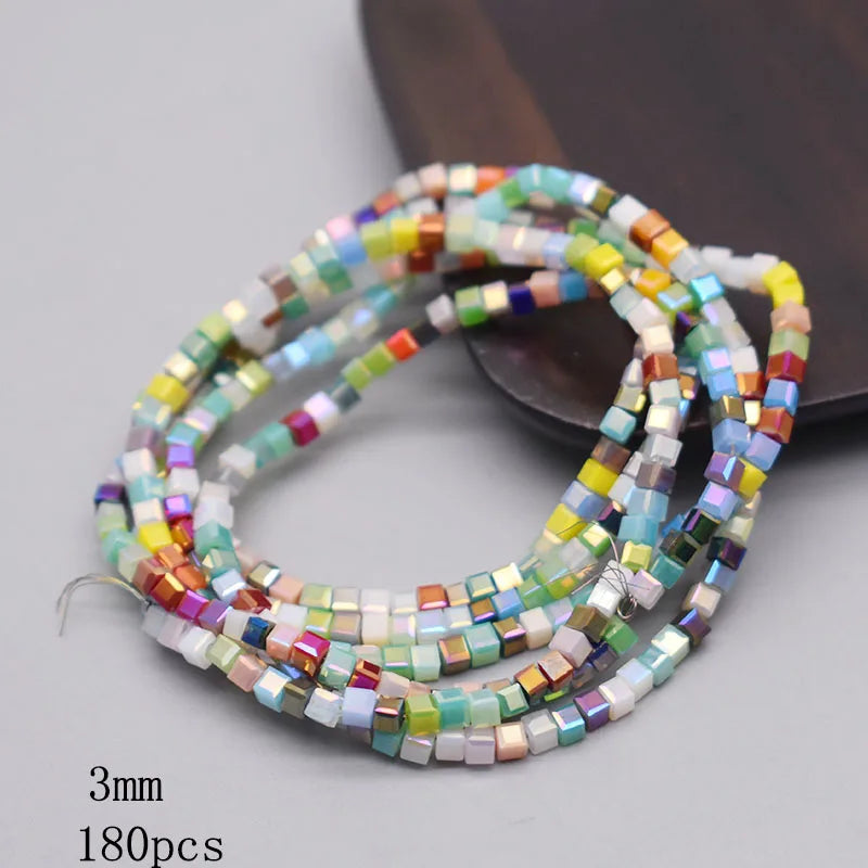 Pink Czech Glass Crystal Beads - 3mm 4mm 5mm Cube Square Candy Seed Beads for DIY Jewelry Making Charms