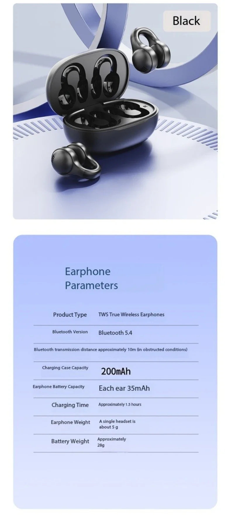 Wireless Bluetooth Earphones with Mirror Display – Soft Silicone Ear Clip, Noise Reduction, HD Sound, Lossless Audio for Sports