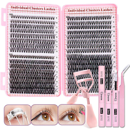 640pcs Individual Lashes DIY Eyelash Extension Kit – False Lashes, Bond & Seal, Tweezer, Eyelash Curler Makeup Tool Set