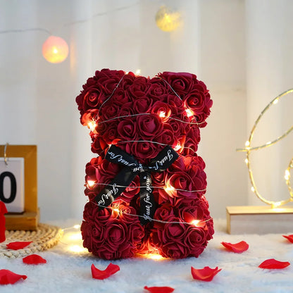 25cm Teddy Bear with Artificial Roses in Box – Romantic Valentine’s Day & Anniversary Gift for Women
