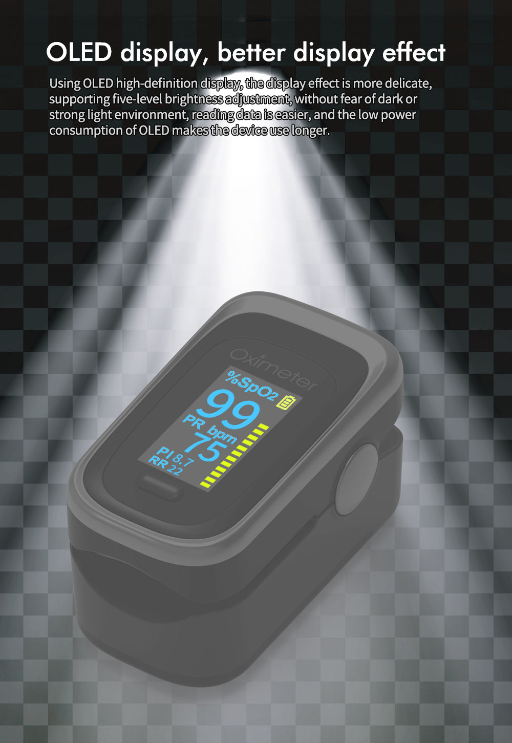 Kiuzou Medical Portable Finger Pulse Oximeter – Blood Oxygen, Heart Rate, Saturation Monitor with OLED Display