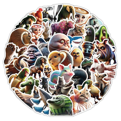 50Pcs Abstract Animal Stickers - Cartoon DIY Decals for Luggage, Phone, Cups, Guitar and More