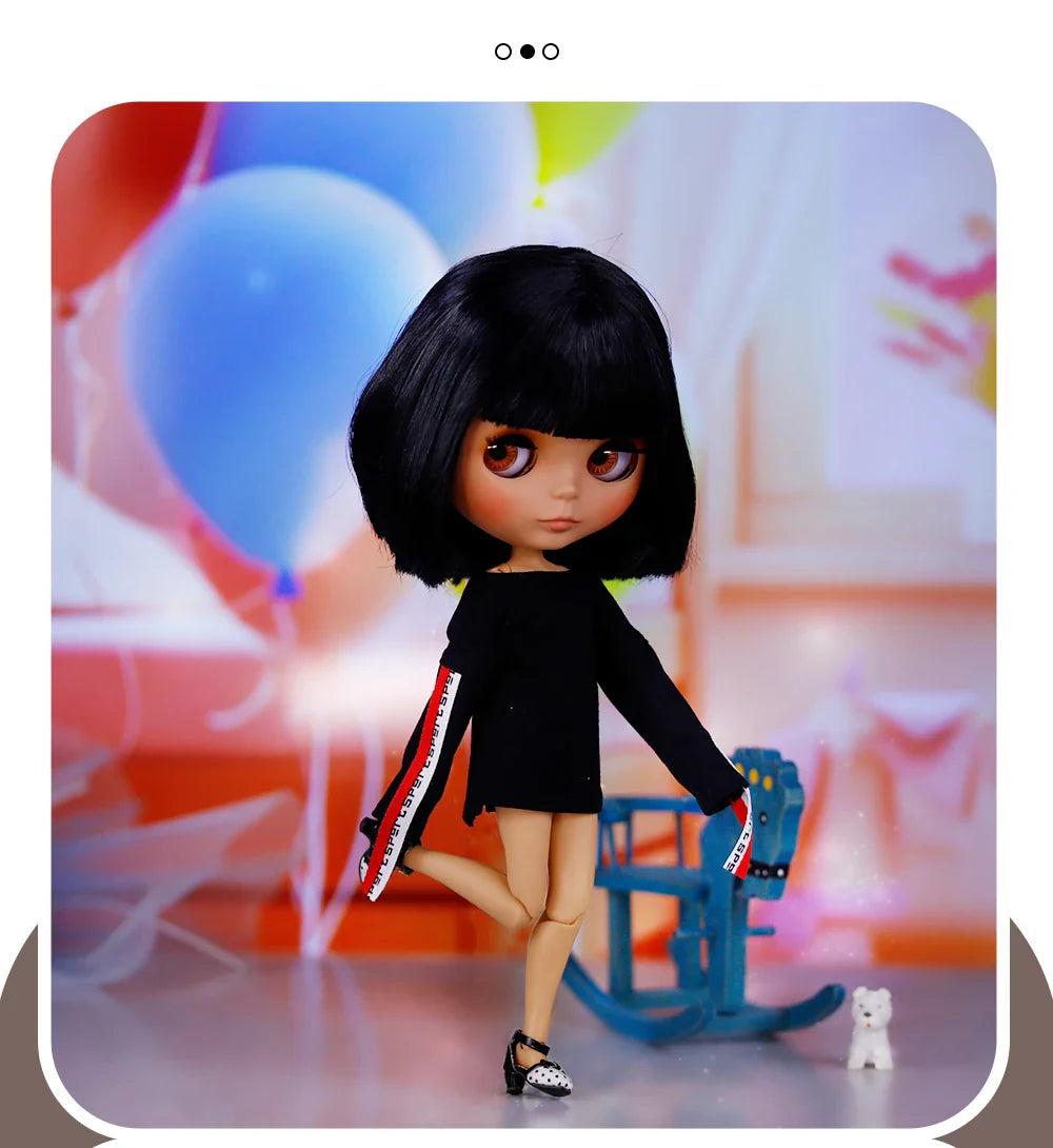 ICY DBS Blythe Doll – Tan Skin Matte Face with Eyebrows, 1/6 BJD Joint Body, Anime Christmas Gift