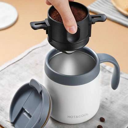 304 Stainless Steel Portable Coffee Filter – Reusable Drip Coffee Tea Holder Mug Set with Coffee Pot & Dripper