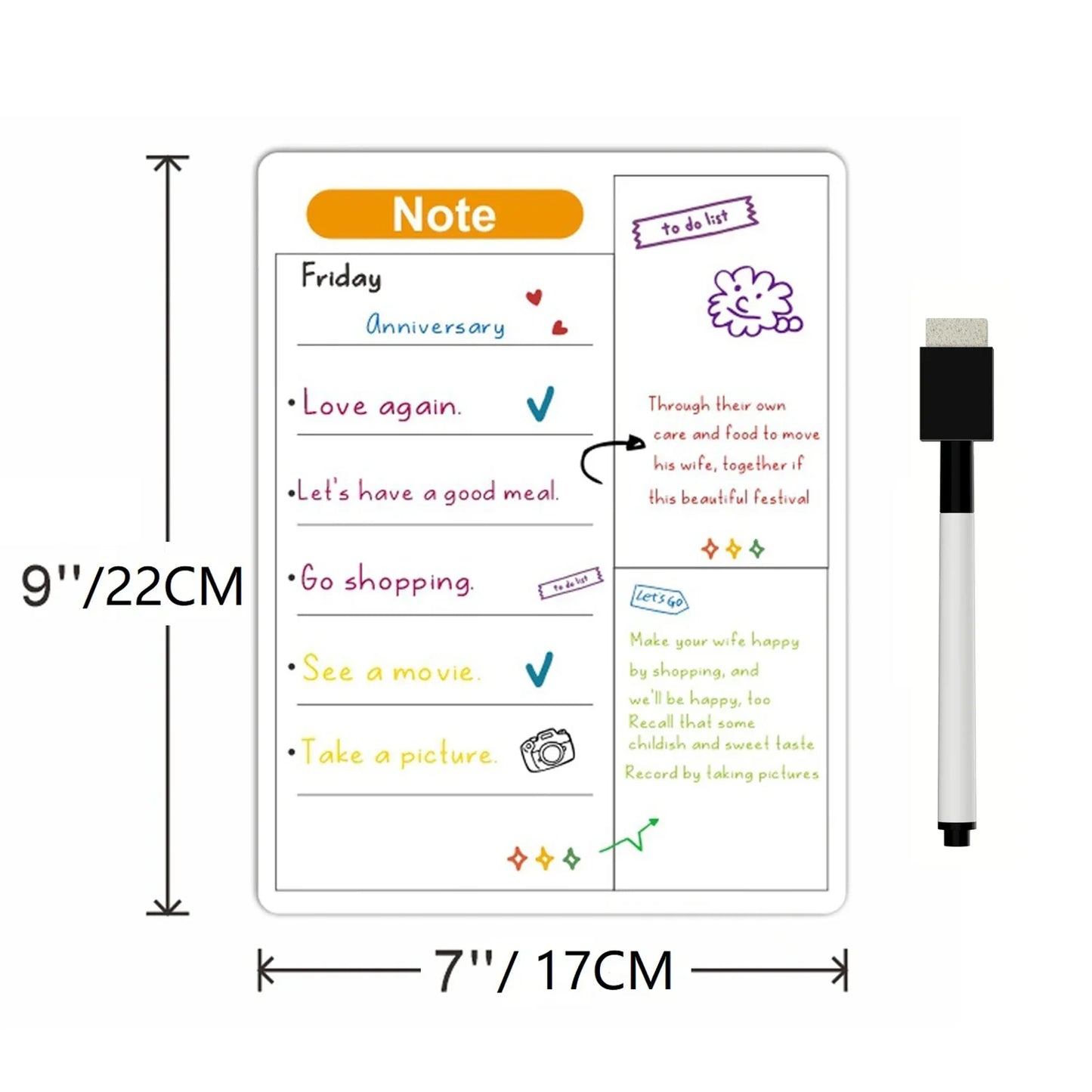 Magnetic Fridge Calendar — Monthly & Weekly Planner Whiteboard with Pen, Dry Erase Message & Sticker Board