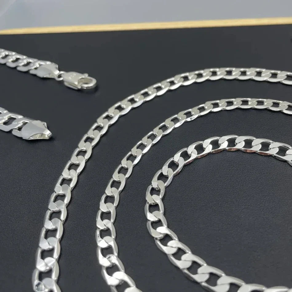 Men’s 925 Sterling Silver Face Chain Necklace — 2/4/6/8/10/12MM, 40–75cm with Lobster Clasp, Engagement Jewelry Gift for Men & Women