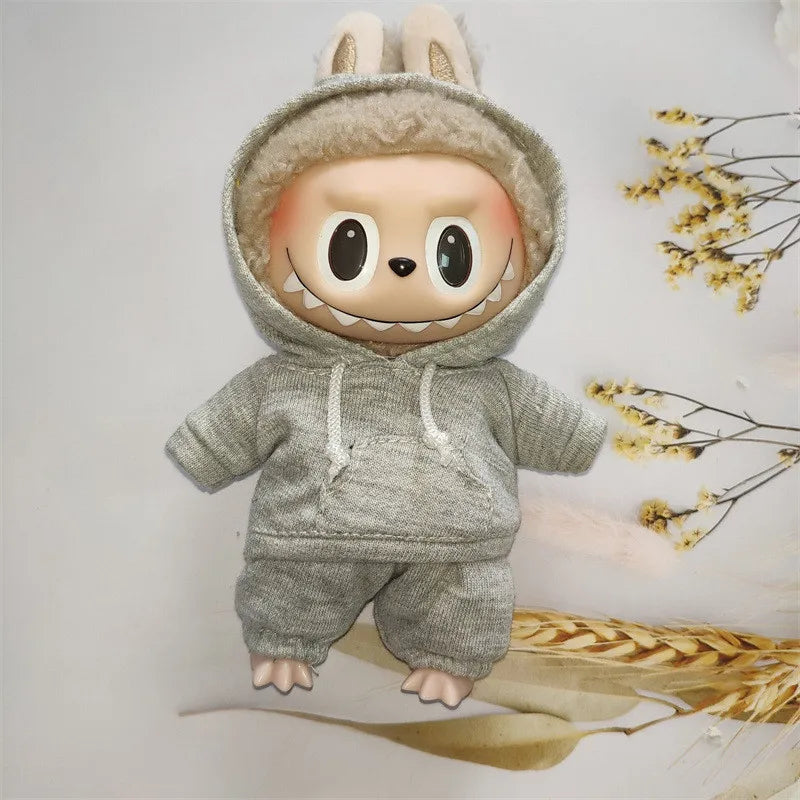 Ropa Labubu Clothes Set for 15/17cm V1/V2 Plush Dolls – Hooded Sweatshirt & Pants | Doll Outfit Accessories & Kid Toy Gift