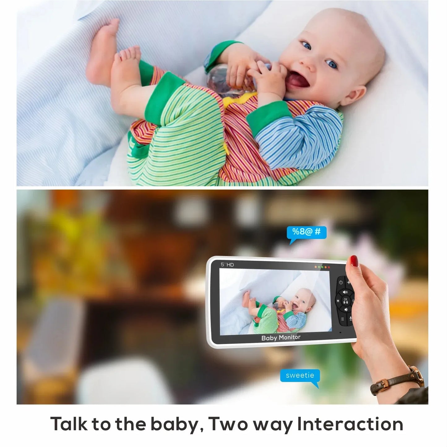 5 Inch Video Baby Monitor with Camera & Audio – 4X Zoom, 1000ft Range, 2-Way Talk, Temperature Sensor & Lullabies, Long Battery Life
