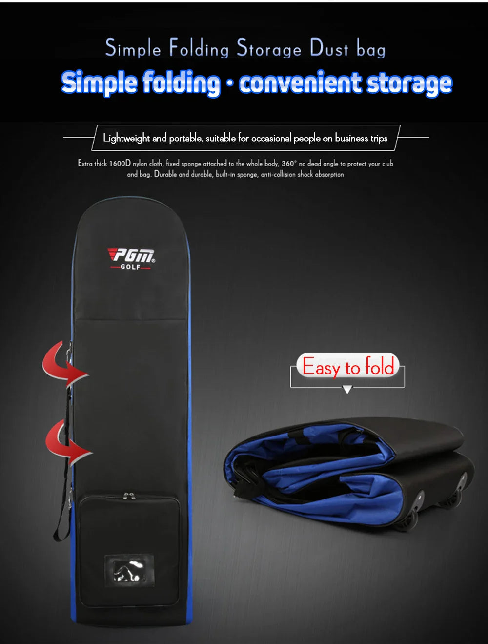 PGM Golf Aviation Bag HKB002 – Foldable Large Capacity Travel Bag with Silent Wheels for Airplane Consignment