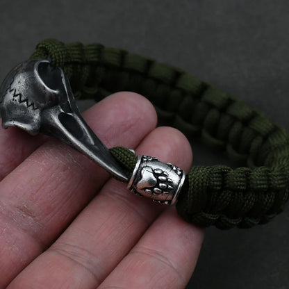 Odin Crow Skeleton Viking Bracelet - Norse Rune Bead Paracord Rope Valknut Eagle Pendant Amulet Jewelry Gift