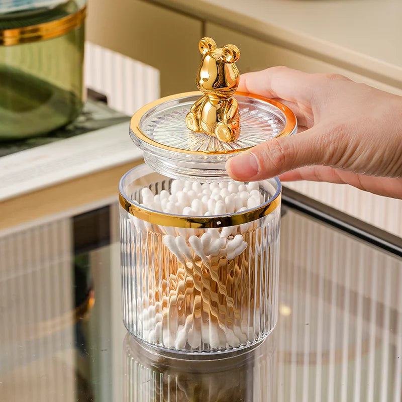 Cute Bear Cotton Pad Holder - Swab Rod Storage Box for Cosmetics Jewelry, Bathroom Qtip Makeup Container, Lipstick Organizer