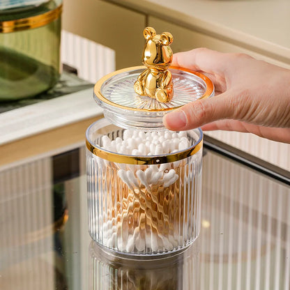 Cute Bear Cotton Pad Holder - Swab Rod Storage Box for Cosmetics Jewelry, Bathroom Qtip Makeup Container, Lipstick Organizer