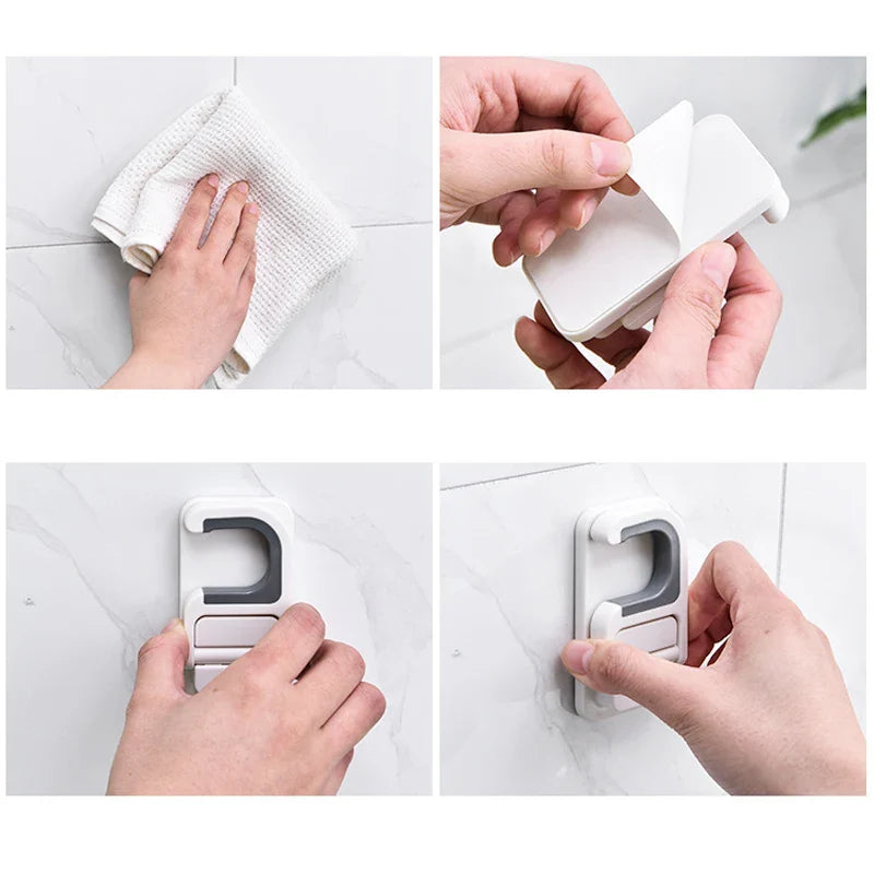 Self-Adhesive Wall Mount Broom Mop Clip Holder - Kitchen & Bathroom Storage Organizer Rack for Brooms, Brushes, and Mops - Multi-Purpose Hook