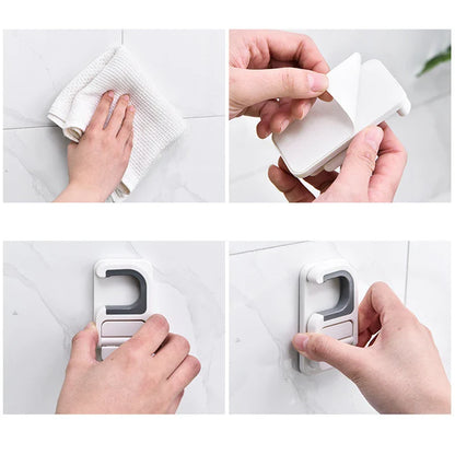 Self-Adhesive Wall Mount Broom Mop Clip Holder - Kitchen & Bathroom Storage Organizer Rack for Brooms, Brushes, and Mops - Multi-Purpose Hook