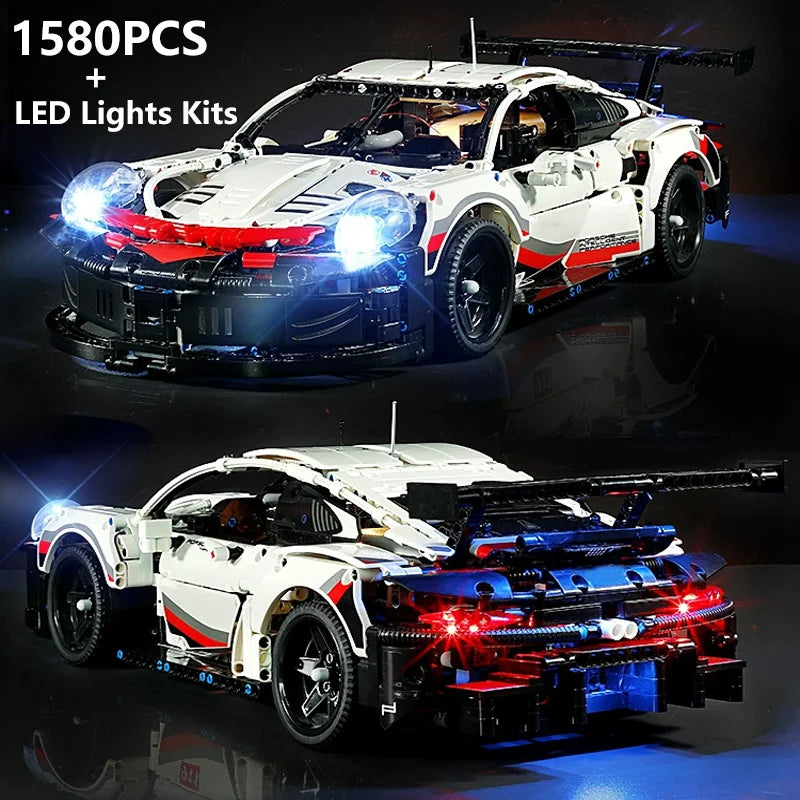 1580-Piece RC 911 RSR Racing Car Building Blocks Kit — LED Lights, Motorized Sport Car MOC 42096