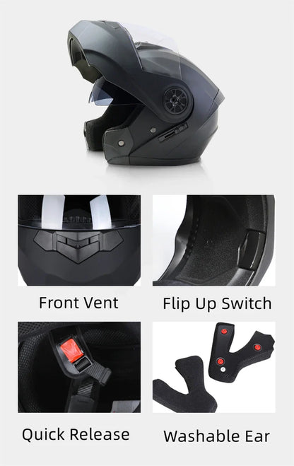 BLD Personalized Full Face Motorcycle Helmet – Dual Lens Modular Flip-Up Casco Moto for Men & Women