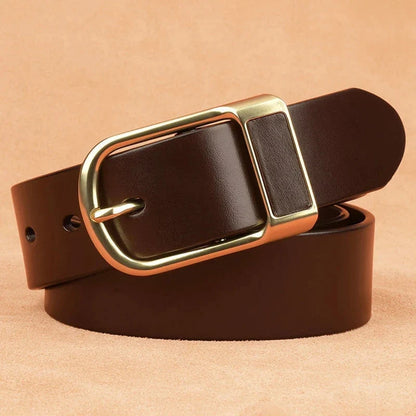 Genuine Leather Men's Belt – High-Quality Buckle, Cowskin Casual & Business Waistband, Cowboy Fashion Designer 2024 New