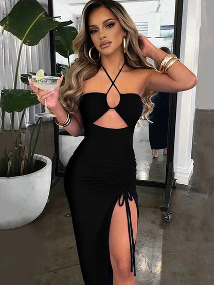 Women’s Sleeveless Backless Midi Bodycon Dress – Sexy Slim Fit Club Party Night Out Elegant Elegant Vestido for Women