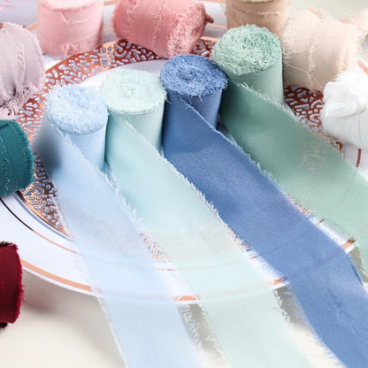 5M Handmade Frayed Edged Satin Chiffon Silk Ribbon - For Wedding Invitations, Bouquets, Birthday Party Decorations, and Gifts