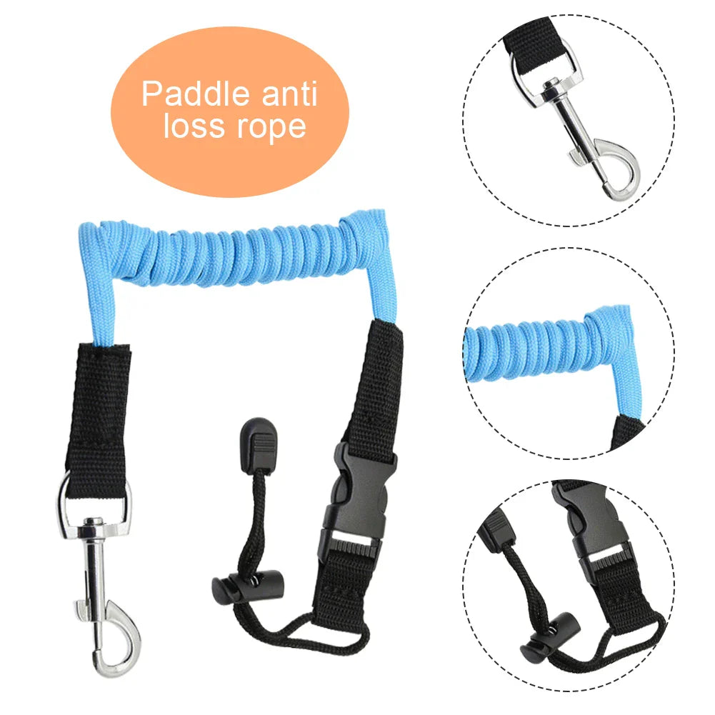 Elastic Kayak Paddle Leash — Adjustable Coiled Lanyard with Safety Hook for Fishing Rods