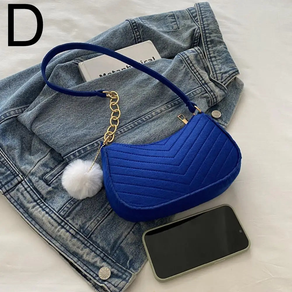 Mini Women's Shoulder Bag - Fashion Felt Underarm Saddle Handbag