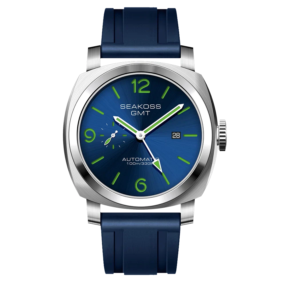 SEAKOSS GMT Men’s Diving Automatic Mechanical Watch — 10ATM Waterproof, 1963 Original 2557 Movement, Calendar, Sapphire Crystal