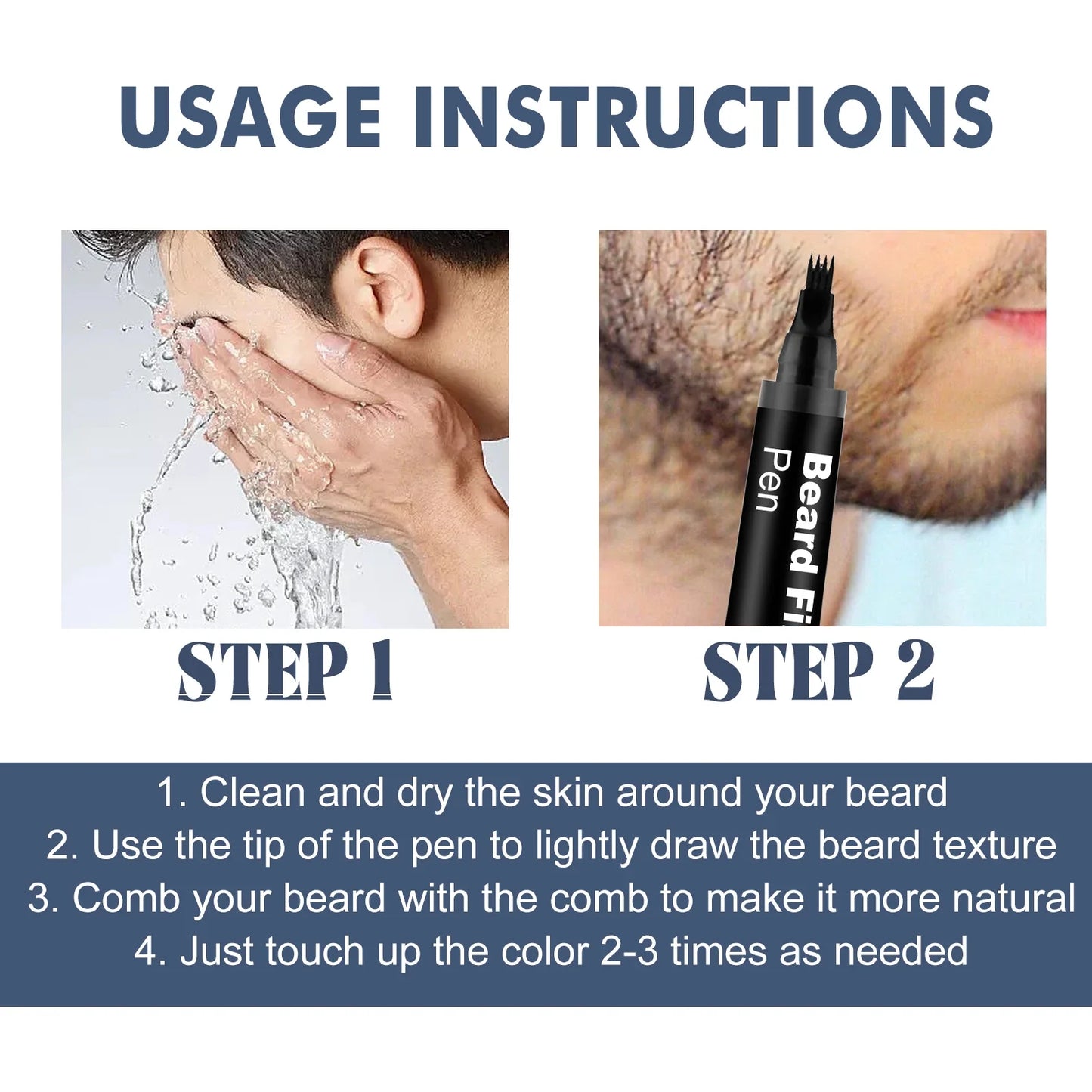 Beard Filler Pen with Brush Kit – Waterproof Long-Lasting Beard & Mustache Coloring Tool for Shaping Hair & Eyebrows