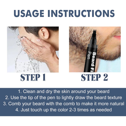 Beard Filler Pen with Brush Kit – Waterproof Long-Lasting Beard & Mustache Coloring Tool for Shaping Hair & Eyebrows