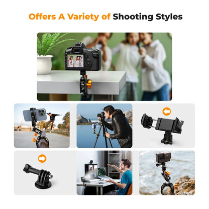 K&F Concept Multi-Functional Super Clamp with Double 360° Ball Head Magic Arm for GoPro, Insta360, DJI Osmo Action Camera, and Phone
