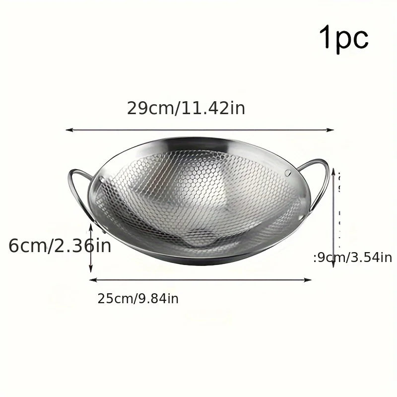29cm/11inch Stainless Steel Honeycomb Skillet | Non-Stick, Scratch-Resistant Cooking Pan for Pasta, Steak, Porridge, Ramen