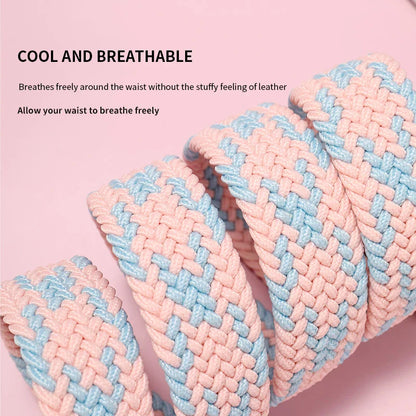New No-Punching Elastic Women's Belt: Canvas Braided Belt with Pin Buckle - Ideal for Jeans and Student Wear