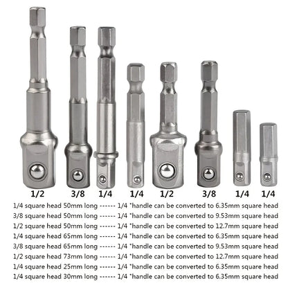 Drill Socket Adapter Set 1/4'' Hex Shank Extension – 1/2'' 3/8'' 1/4'' Square Drive Impact Driver Tool