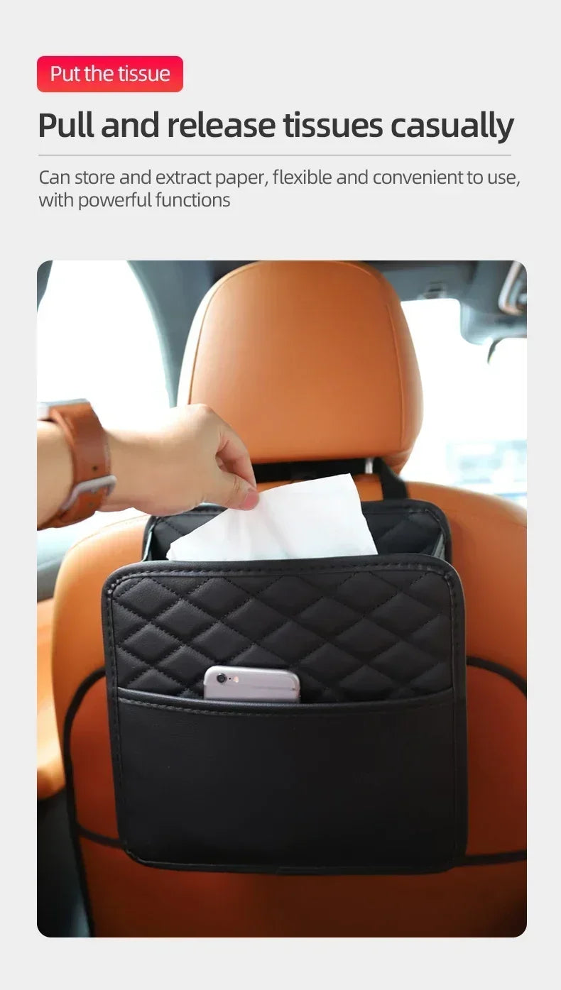 2024 Multi-Functional Car Seat Storage Bag – Leather Garbage Bag & Portable Trash Can for Most Models