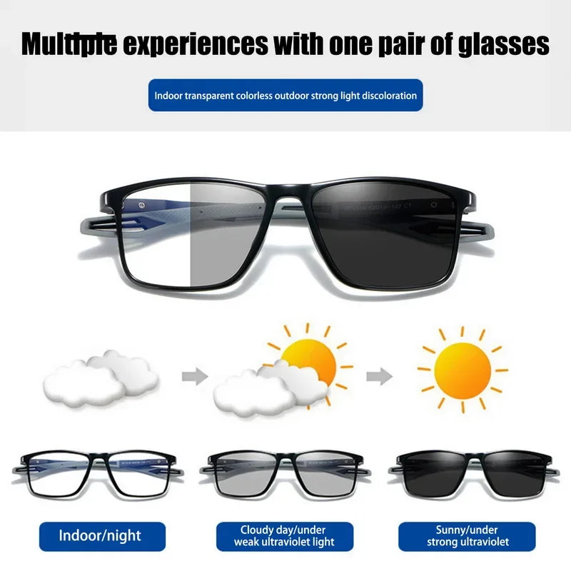 Intelligent Photochromic Myopia Glasses – Vintage TR90 Computer Sunglasses for Nearsighted Users, Finished Lenses -1.0 to -6.0