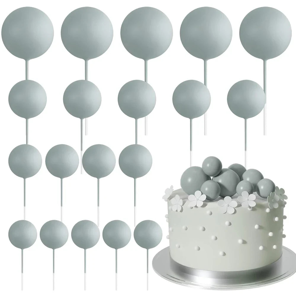 20Pcs Colorful Cake Topper Balls – Gold, Silver & Pastel DIY Cake Decorations for Birthday, Wedding & Party Supplies