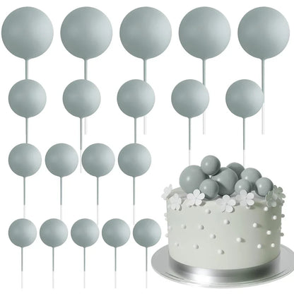 20Pcs Colorful Cake Topper Balls – Gold, Silver & Pastel DIY Cake Decorations for Birthday, Wedding & Party Supplies