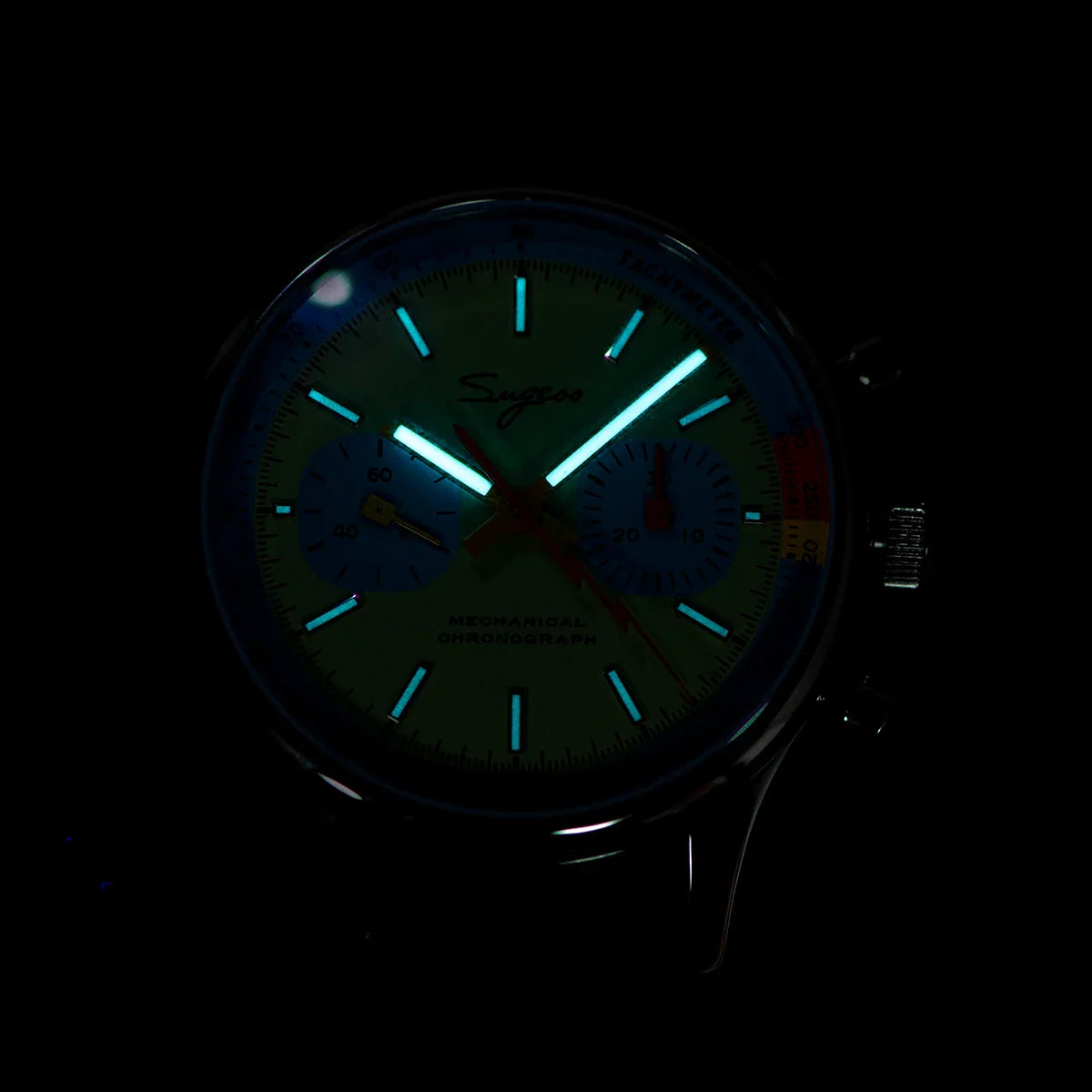 Sugess Pilot Men’s Chronograph Watch — Original ST1901 Mechanical Movement, Sapphire Crystal, Waterproof Racing Strap